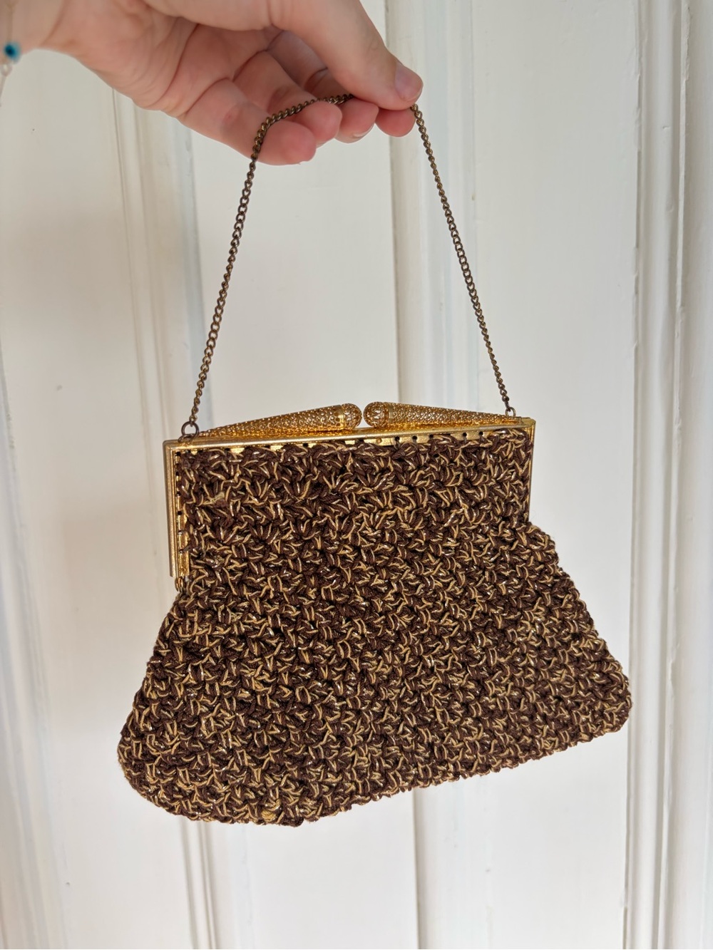 Vintage Woven Knit Bag with Gold Details